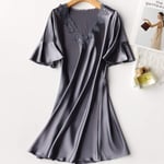 CIDCIJN Chemise De Nuit Pyjama Femme,Mode Summer Silky Satin Women Nightgown Sleepwear Casual Night Dress Oversized Sleep Shirt Sexy Nightshirt Female Sexy Home Dress, Gray,L