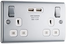 BG Electrical Double Switched Fast Charging Power Socket with Two USB Charging Ports