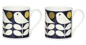 Set of 2 Orla Kiely Navy Early Bird Quite Big Large Mug - 400ml