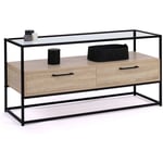 Idmarket - Meuble tv 113 cm solano 2 tiroirs plateau en verre et pied métal design industriel