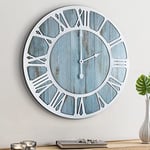 HAITANG Horloge Murale Ronde en Bois Moderne rétro Bleu 40 cm Chiffres Romains décor de Salon, légère Tique Horloge Murale décor à la Maison Jardin Bureau café décor de Chambre- 40 cm