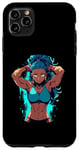 Coque pour iPhone 11 Pro Max Blue Hair Dark Skin Fitness Modèle Posant Illustration