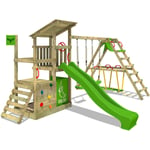 Fatmoose - Aire de jeux Portique bois FruityForest avec balançoire SurfSwing et toboggan Maison enfant exterieur avec bac à sable, échelle d'escalade