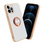 Coque pour Apple iPhone 12 PRO MAX en Glossy Blanc - Or avec anneau Housse de protection Étui en silicone TPU flexible, avec protection pour appareil photo et support voiture magnétique - Neuf