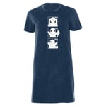 Pokemon Generation 1 Monochrome Starters Women's T-Shirt Dress - Navy Acid Wash - XXL