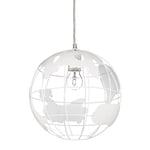 Relaxdays Lampe à suspension abat-jour boule globe monde métal luminaire plafond Ø 30 cm, blanc