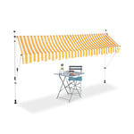 Relaxdays Auvent rétractable 350 cm Store Balcon Marquise Soleil terrasse Hauteur réglable sans perçage, Jaune-Blanc, 350 x 120 cm