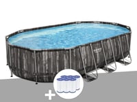 Kit piscine tubulaire ovale Bestway Power Steel décor bois 6,10 x 3,66 x 1,22 m + 6 cartouches de filtration