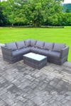 Rattan Corner Sofa Set Rectangular Table 6 Seater With Cushions