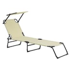 Bain De Soleil Transat Chaise Longue Pliable Avec Pare-Soleil Acier Pvc Polyester 187 Cm Crème Helloshop26 03_0000987