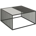 Tables Basses BOBOCHIC - Table basse 80 cm MARTIAL effet marbre et verre fumé - Noir