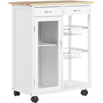 Chariot Desserte de Cuisine en Bois Blanc à Roulettes Pivotantes 86 cm Hauteur Beliani