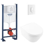 Lot WC suspendu VILLEROY ET BOCH Architectura avec abattant, bâti support GROHE Rapid SL project et plaque blanche Start