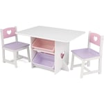 Ensemble Table Enfant et 2 Chaises en Bois avec 4 Bacs de Rangement, Meuble de Rangement, Chambre Enfant, - Sollbry