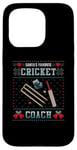 Coque pour iPhone 15 Pro Pull de Noël moche pour entraîneur de cricket préféré du Père Noël