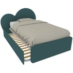 CUPIDO120R - Lit de chambre en forme de coeur 120x190 avec deuxième lit gigogne et tête de lit personnalisable - Verde Petrolio