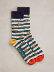 White Stuff Sloth Day Ankle Socks, Teal/Multi