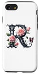 Coque pour iPhone SE (2020) / 7 / 8 Letter R Initial Floral Monogram Rose Pink Flower Butterfly