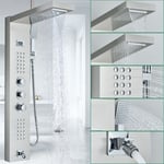 Thermostatic Shower Panel Column Tower Stainless Steel Rain Massage Body Jets