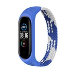 Bracelet Compatible pour Xiaomi Mi Band 7 6 5 4 3, Nylon Braided Stretch Solo Loop Bracelets Montre, Sport Remplacement Sangle avec Xiaomi Band Miband 7 5 6 4 3, bleu blanc, S