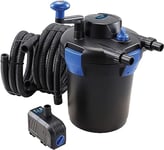 T.I.P. TFP 5000 UV 9 Kit de Filtration Sous Pression pour Bassins 25 Watts Débit 1500 l/h Volume d''Étang 5000 l Fonction de Rétrolavage avec 3 Éponges Filtrantes et Lampe UV-C Couleur Bleu Noir