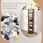 étagère à Chaussures à 7 Niveaux en Bois Range Chaussures Vertical et Compact en Hauteur Différente Organisateur de Rangement