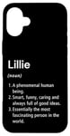 Coque pour iPhone 16 Plus Lillie Définition du nom Dictionnaire amusant