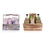 accentra Coffret cadeau Coffret bain et douche Secret Garden au thé blanc et à l'abricot - Coffret 8 pièces & Set cadeau Wellness olive dans un panier en bois, set de soins pour femmes 6pcs