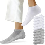 NUOZA Socquettes Femme 10 Paires Chaussettes Homme 43-46 Chaussette Basses Homme Sport Coton Sockettes Courte Unisexe,Blanc Gris,43-46