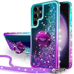 Miss Arts for Samsung S24 Ultra Case, [Silverback] Liquid Glitter Sparkly Case with Stand and Lanyard, Girls Women Kids Bling Diamond Ring Shockproof Protective Cover for Galaxy S24 Ultra -Purple