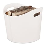 Relaxdays Faux Leather Basket, Sturdy Firewood Container with Handles, Also for Laundry, Toys, etc, 32 x 38 cm, Creme
