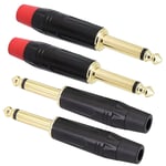 Prise Jack 6.35, Prise audio TS 6,35mm connecteur mâle mono 6,35 mm, prise de micro 6,3 TS plaqué or pour guitare/haut-parleur/câble de microphone, etc. (lot de 4)