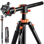 Camera Tripod, K&F Concept 72" Aluminium Overhead Tripod with Monopod, Horizontal Arm Rotatable Center Column Loading Up to 22lbs for DSLR Canon Nikon Sony T254A3+BH-28L (Old Model S211)