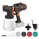 WORX Nitro - Pistolet à Peinture sans Fil Brushless 20V - WX020.9 (Livré sans Batterie ni Chargeur, récipient de 1L, 3 Modes, 4 Buses, Couvre Une Surface de 15 ㎡ en 4 Minutes, Facile à Nettoyer)