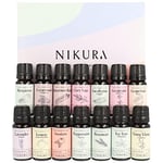 Nikura Professional Essential Oil Gift Set - 14 x 10ml | Essential Oils for Diffuser for Home, Aromatherapy, Rosemary Oil for Hair Growth | Bergamot, Lavender, Lemon, Peppermint, Tea Tree