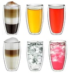 Creano Verre Thermique à Double paroi 400ml, Grand Verre à Double paroi en Verre borosilicaté, Verres à Latte Macchiato à Double paroi, café, thé, Lot de 6