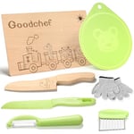 Goodchef Lot de 7 couteaux de cuisine pour enfants - Pour couper et cuire des fruits ou légumes - Avec couteau en bois, planche à découper et éplucher