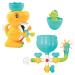 LUDI - Coffret de Bain Dino - 1 Circuit d’Eau à Construire, 1 Grand Dinosaure, 1 Bébé Dino Aspergeur - Jouet de Bain pour Bébé à Ventouser - Modulable, Evolutif et Éducatif - À Partir de 18 Mois