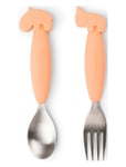 Easy-Grip Spoon And Fork Set Deer Friends Coral Orange D By Deer