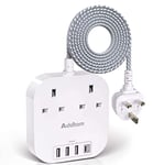 Extension Lead, Power Strips with 2 Way Outlets 4 (4.5A, 1 Type C and 3 USB-A Port) Surge Protection Plug Extension Socket with 1. 8 M Braided cord for Home Office