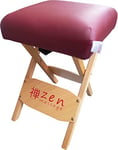 Zen — Tabouret Pliant en Bois avec Coussin d'assise Souple — Tabouret de Massage 48 × 33 × 33 cm — Chaise Pliante pour Table de Massage — Accessoires de Massage Bourgogne