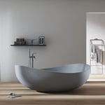 Grande Baignoire îlot moderne en fonte minérale pour salle de bain, isolation thermique - Gris mat - 180x110x62cm - wave - Cache bonde au choixSans