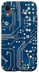 Coque pour iPhone XR Carte mère bleue vintage à pois avec circuit amusant