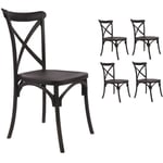 Kosmi - Lot de 4 Chaises noires style bistrot empilable en plastique polypropylene - Noir