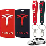 Tesla Key Card Holder, Tesla Key Card Holder Model Y/3, Silikonfodral med nyckelkedja för Tesla-tillbehör, 2 st, röd och svart