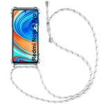 Fodral för Redmi Note 9 Pro (6,67") TPU-skydd Förstärkta hörn Anti-repor Stötsäker Flexibel med halsband Lanyard Vit Transparent-Vit