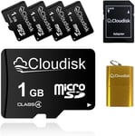 Pack De 5 Cartes Micro Sd De 1 Go Carte Mémoire Microsd De 1 Go Class4 Avec Adaptateur Sd + Lecteur De Carte Vendu Par Lot De 5