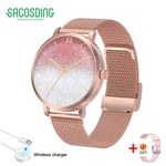 Montre Connectée De Sport Ndavid Pour Femme,Horloge,Bluetooth,Appel,Gps,Suivi Du Mouvement,Fréquence Cardiaque,Pression Artérielle,Android,Ios, - Type Gold Mesh