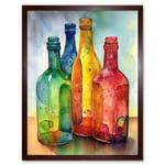 Coloured Glass Cider Bottles Still Life Watercolour Painting Art Print Framed Poster Wall Decor 12x16 inch