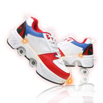 GGXINT Patinage À roulettes Quad Skating Patins Chaussures De Poulie Déformation Multifonctionnelle Sports De Plein Air Unisexe Chaussures De Patinage Chaussures De Sport De Loisirs,White Blue Red,36